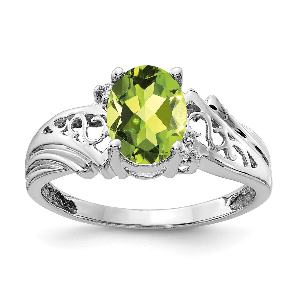 14k White Gold 8x6mm Oval Peridot VS Diamond ring