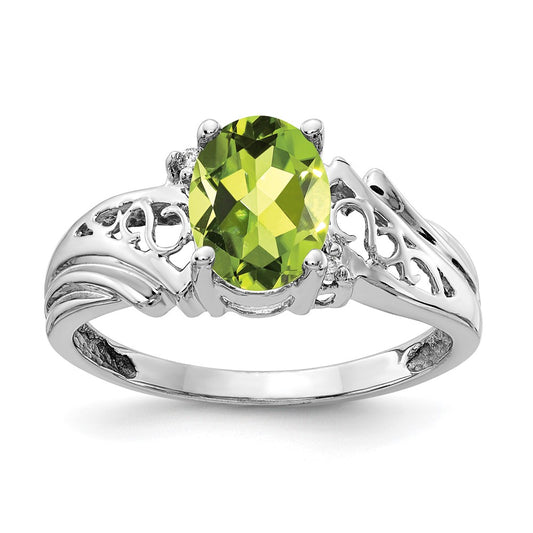 14k White Gold 8x6mm Oval Peridot AA Diamond ring