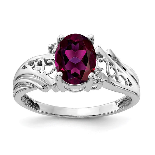 14k White Gold 8x6mm Oval Rhodolite Garnet AAA Diamond ring