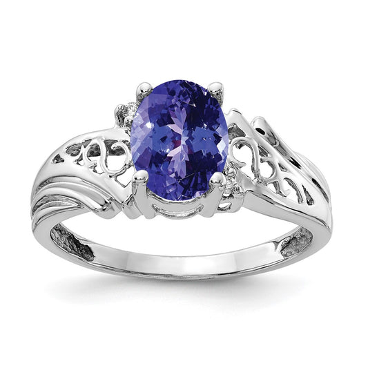 14k White Gold 8x6mm Oval Tanzanite VS Diamond ring