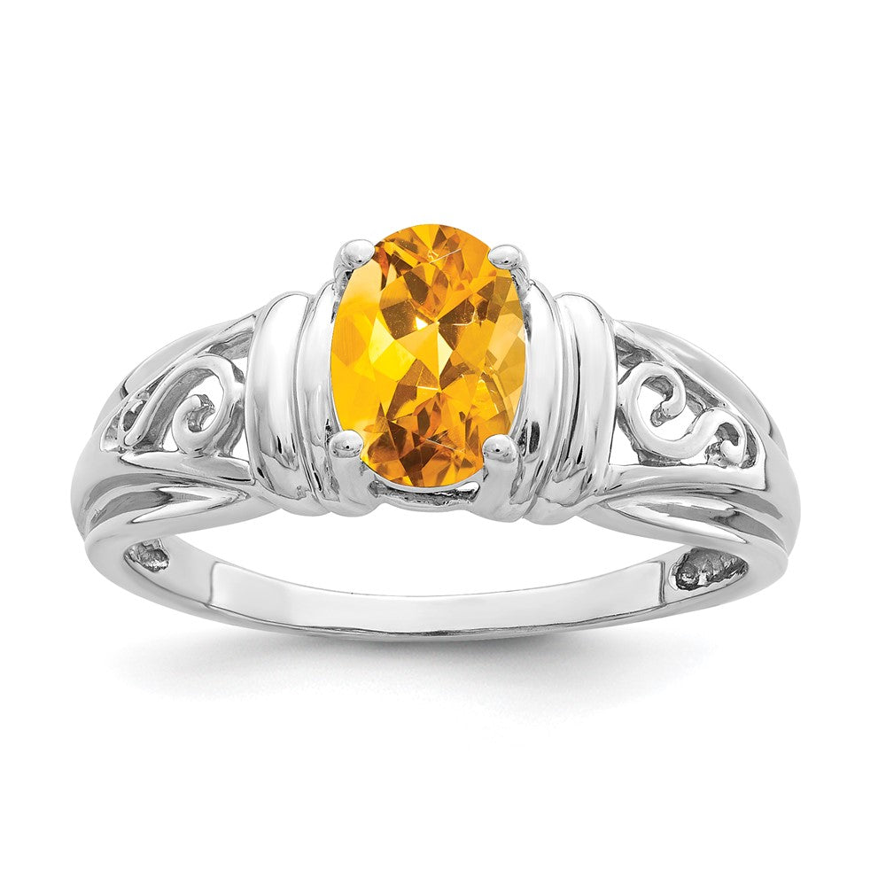 14k White Gold 7x5mm Oval Citrine ring