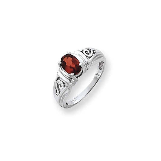 14k White Gold 7x5mm Oval Garnet Checker ring