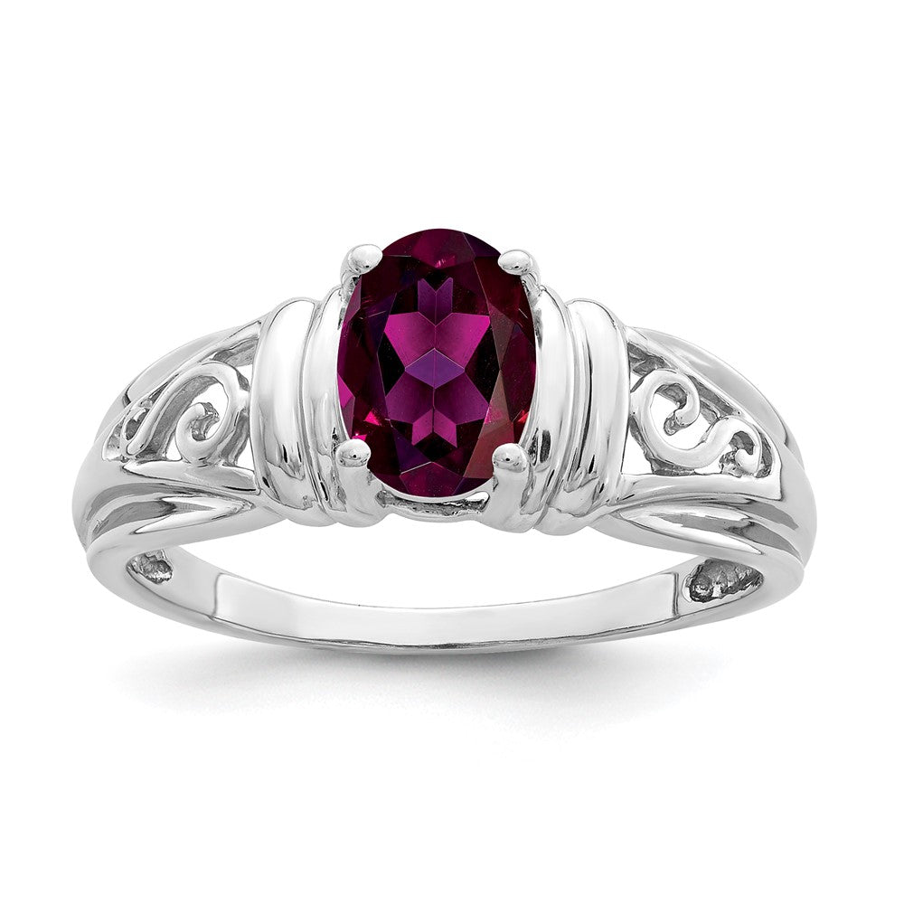 14k White Gold 7x5mm Oval Rhodolite Garnet ring