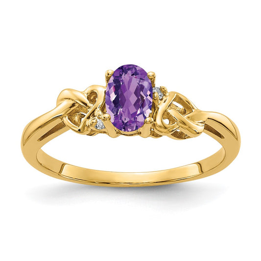 14k Yellow Gold 6x4mm Oval Amethyst AAA Diamond ring