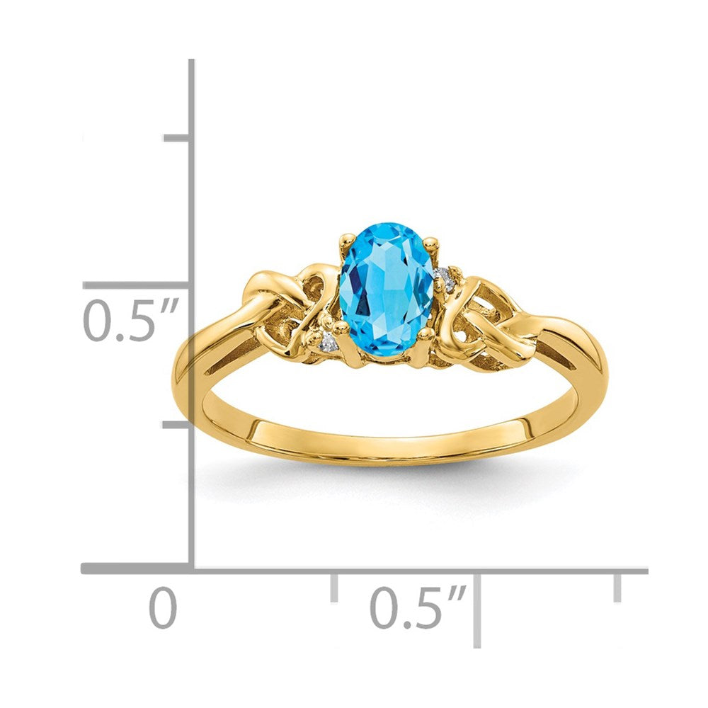 14k Yellow Gold 6x4mm Oval Blue Topaz AA Diamond ring