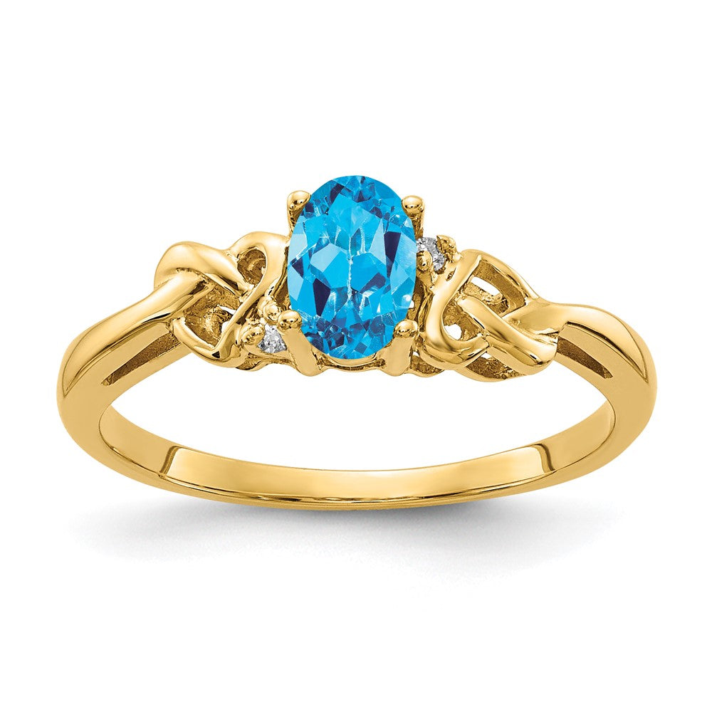 14k Yellow Gold 6x4mm Oval Blue Topaz AA Diamond ring