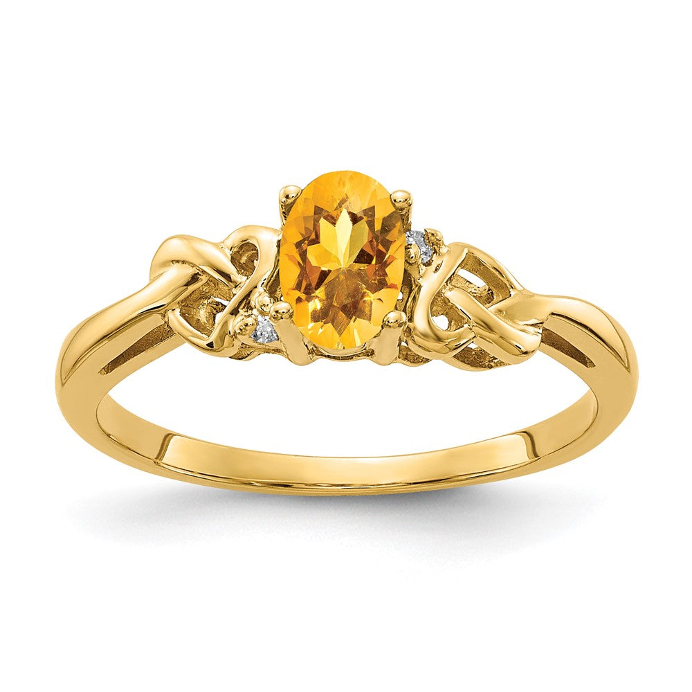 14k Yellow Gold 6x4mm Oval Citrine VS Diamond ring