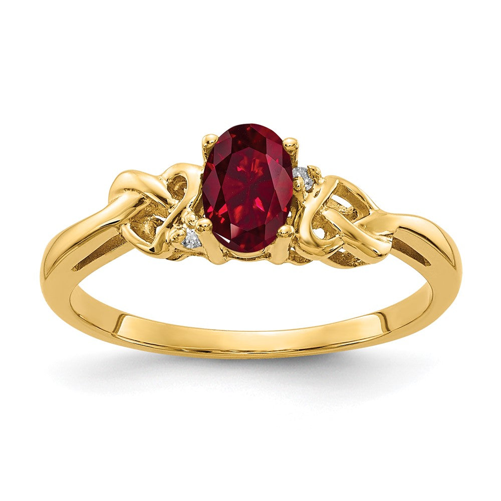 14K Yellow Gold 6x4mm Oval Created Ruby A Real Diamond ring