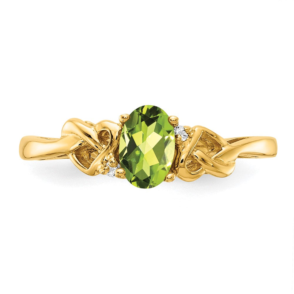 14k Yellow Gold Peridot & AA Diamond Ring