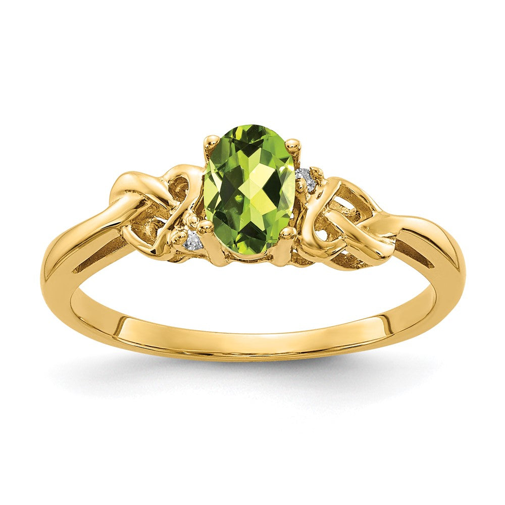 14k Yellow Gold 6x4mm Oval Peridot VS Diamond ring