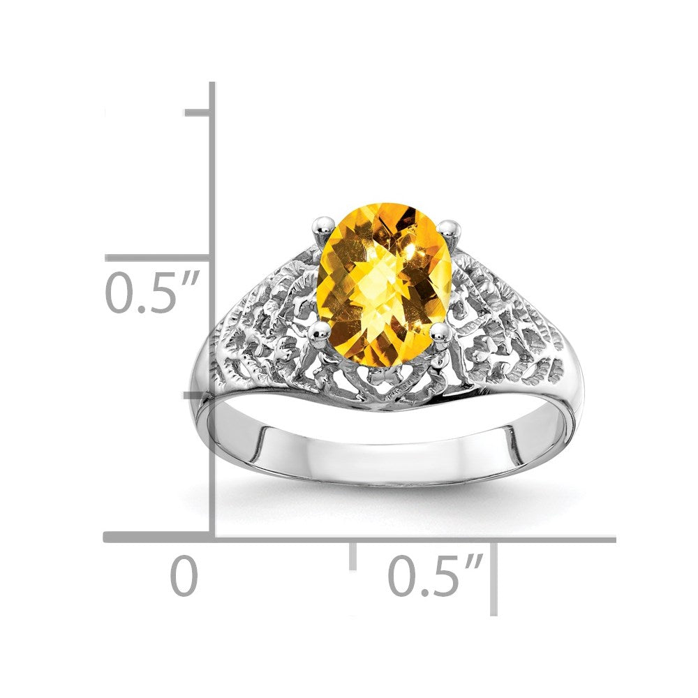 14k White Gold 8x6mm Oval Citrine Checker ring