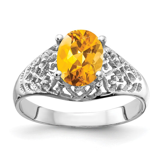 14k White Gold 8x6mm Oval Citrine ring