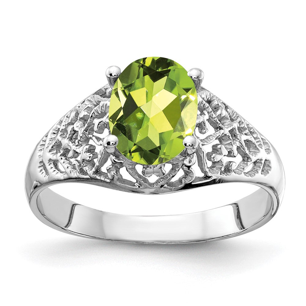 14k White Gold 8x6mm Oval Peridot ring