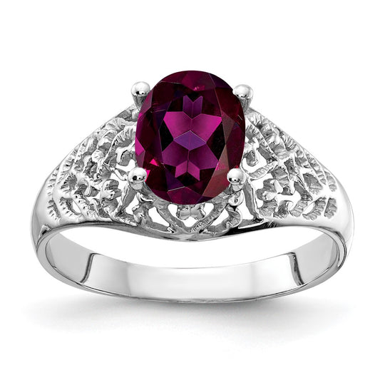 14k White Gold 8x6mm Oval Rhodolite Garnet ring