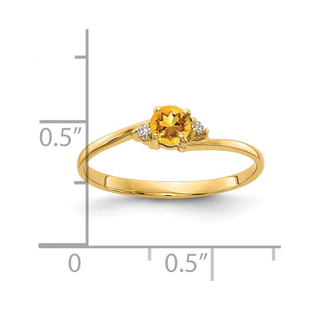 14k Yellow Gold 4mm Citrine AAA Diamond ring