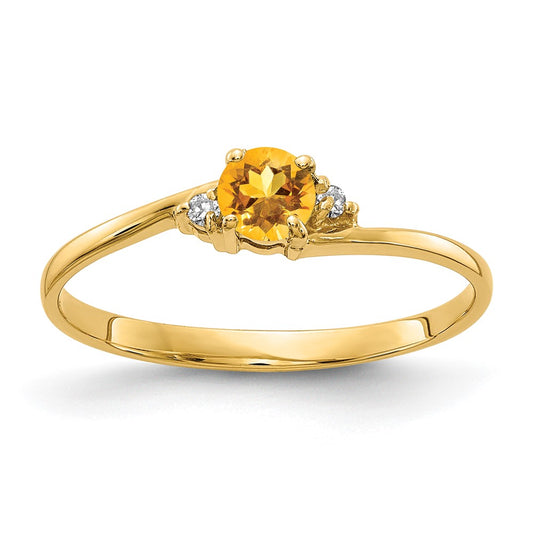 14k Yellow Gold 4mm Citrine AAA Diamond ring