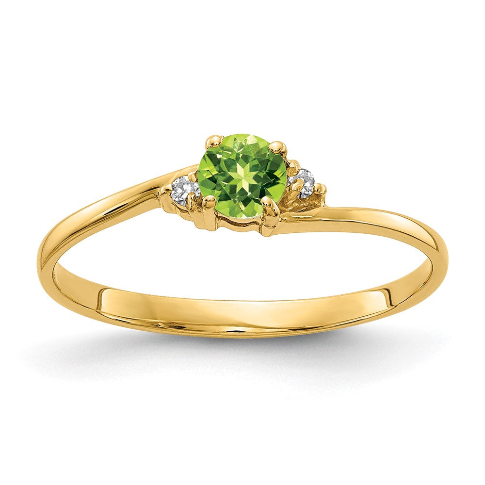 14k Yellow Gold 4mm Peridot AA Diamond ring