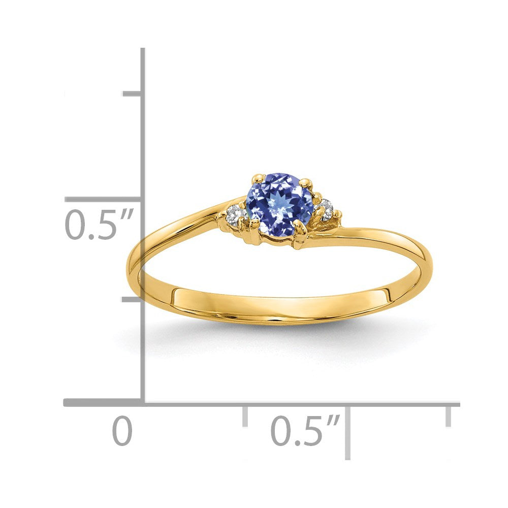 14k Yellow Gold 4mm Tanzanite A Diamond ring