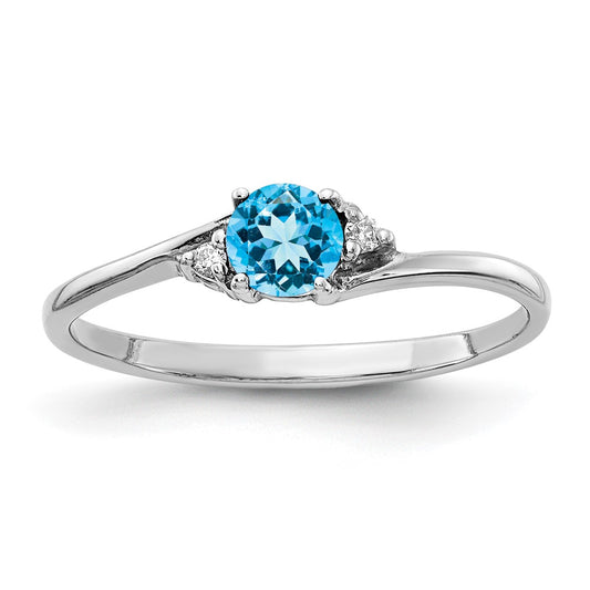 14k White Gold 4mm Blue Topaz A Real Diamond ring