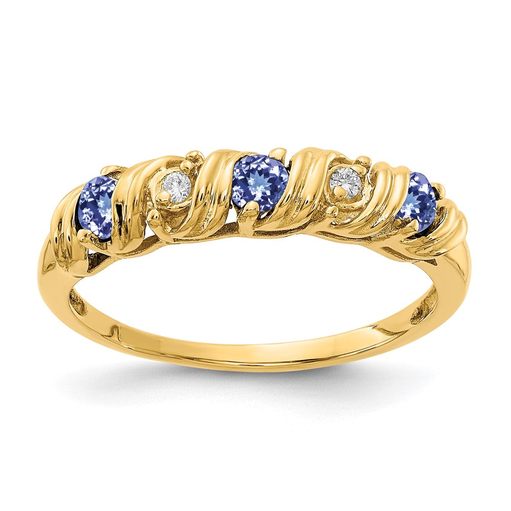 14k Yellow Gold 2.75mm Tanzanite A Diamond ring