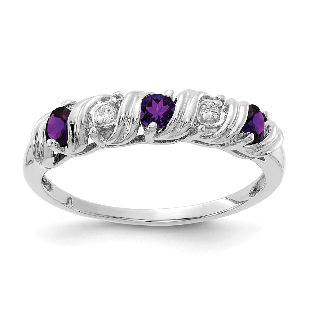 14k White Gold 2.75mm Amethyst AAA Diamond ring