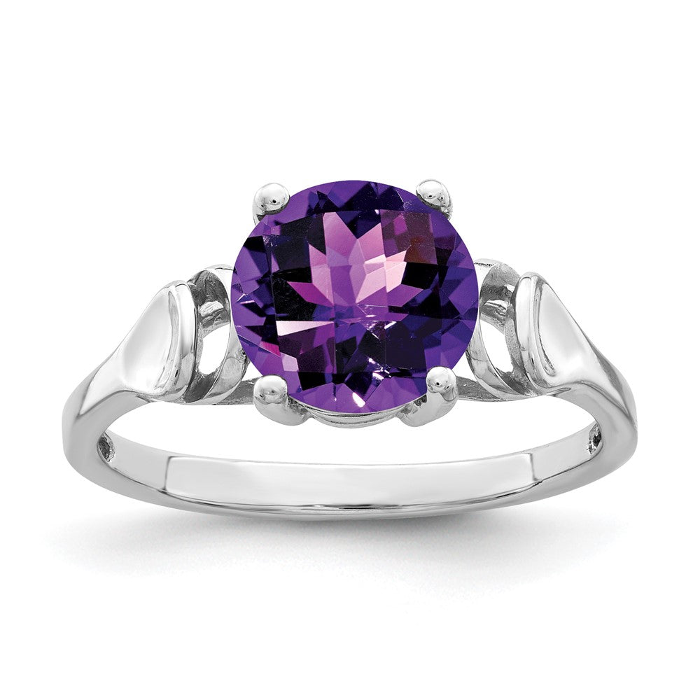 14k White Gold 8mm Amethyst Checker ring