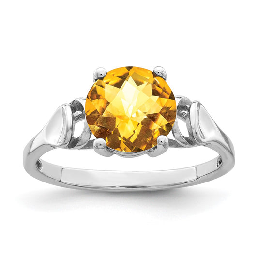 14k White Gold 8mm Citrine Checker ring