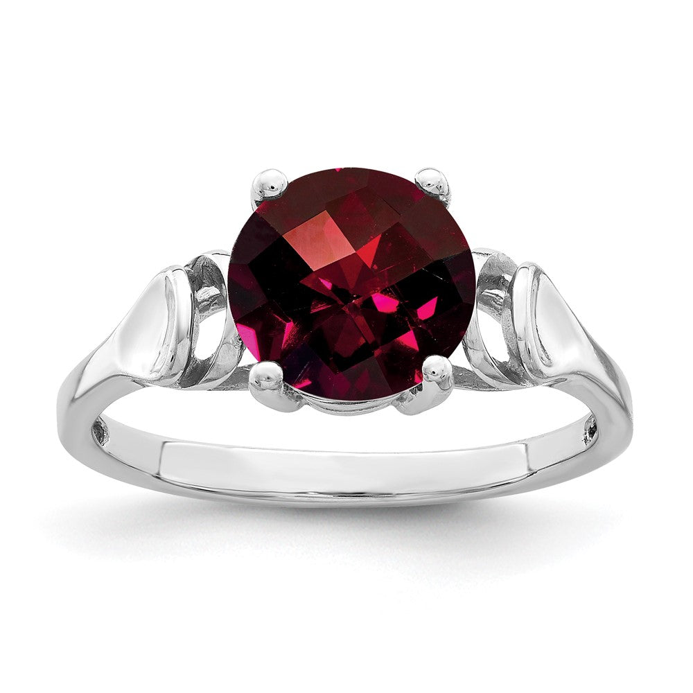 14k White Gold 8mm Garnet Checker ring