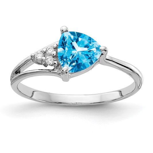 14k White Gold 6mm Blue Topaz AAA Diamond ring