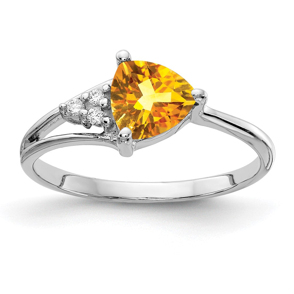 14k White Gold 6mm Citrine AAA Diamond ring