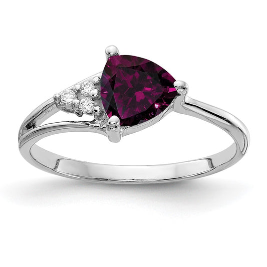 14k White Gold 6mm Rhodolite Garnet A Diamond ring