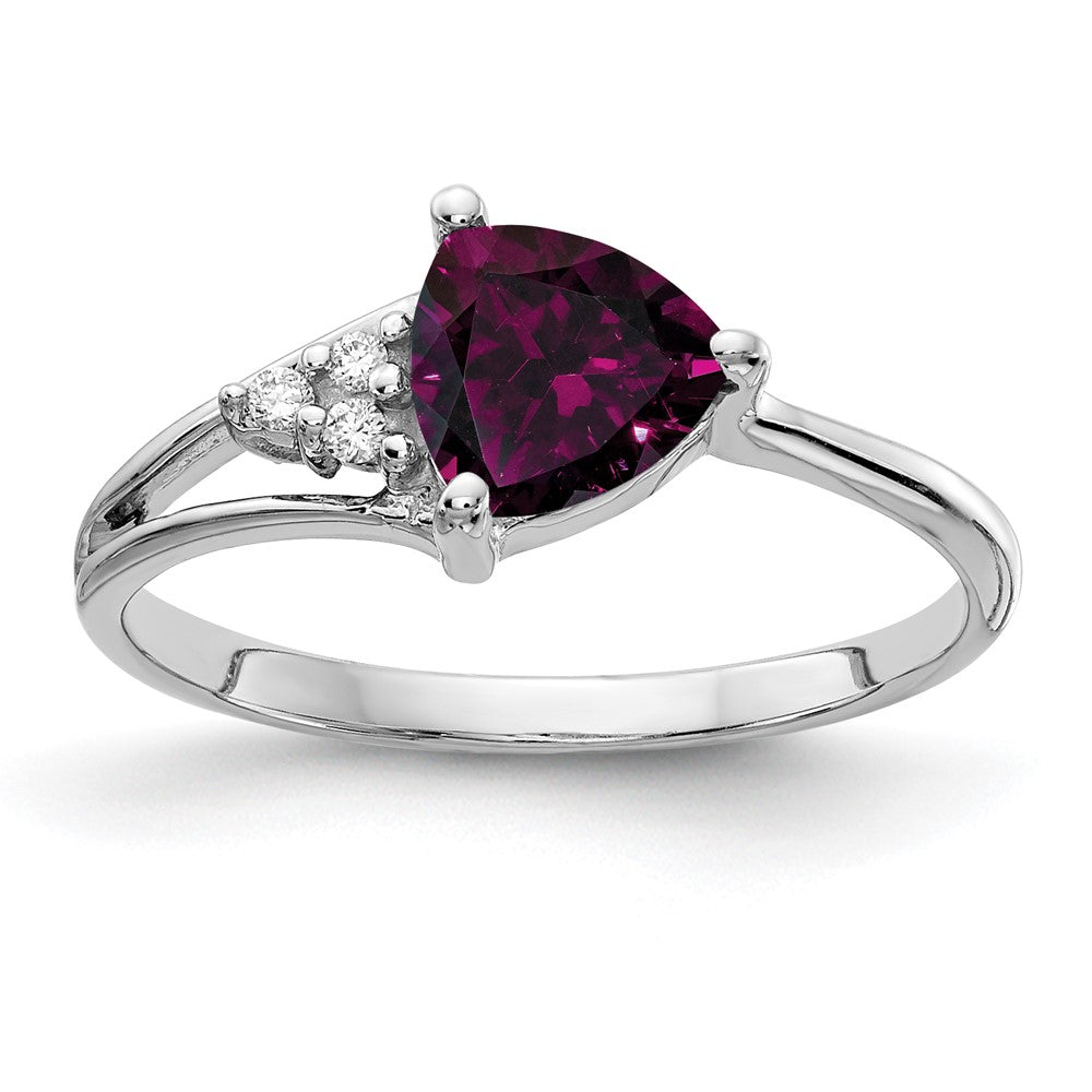 14k White Gold 6mm Rhodolite Garnet AAA Diamond ring