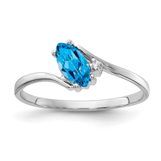 14k White Gold 7x3.5mm Marquise Blue Topaz AAA Diamond ring