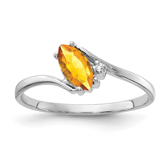 14k White Gold 7x3.5mm Marquise Citrine VS Diamond ring