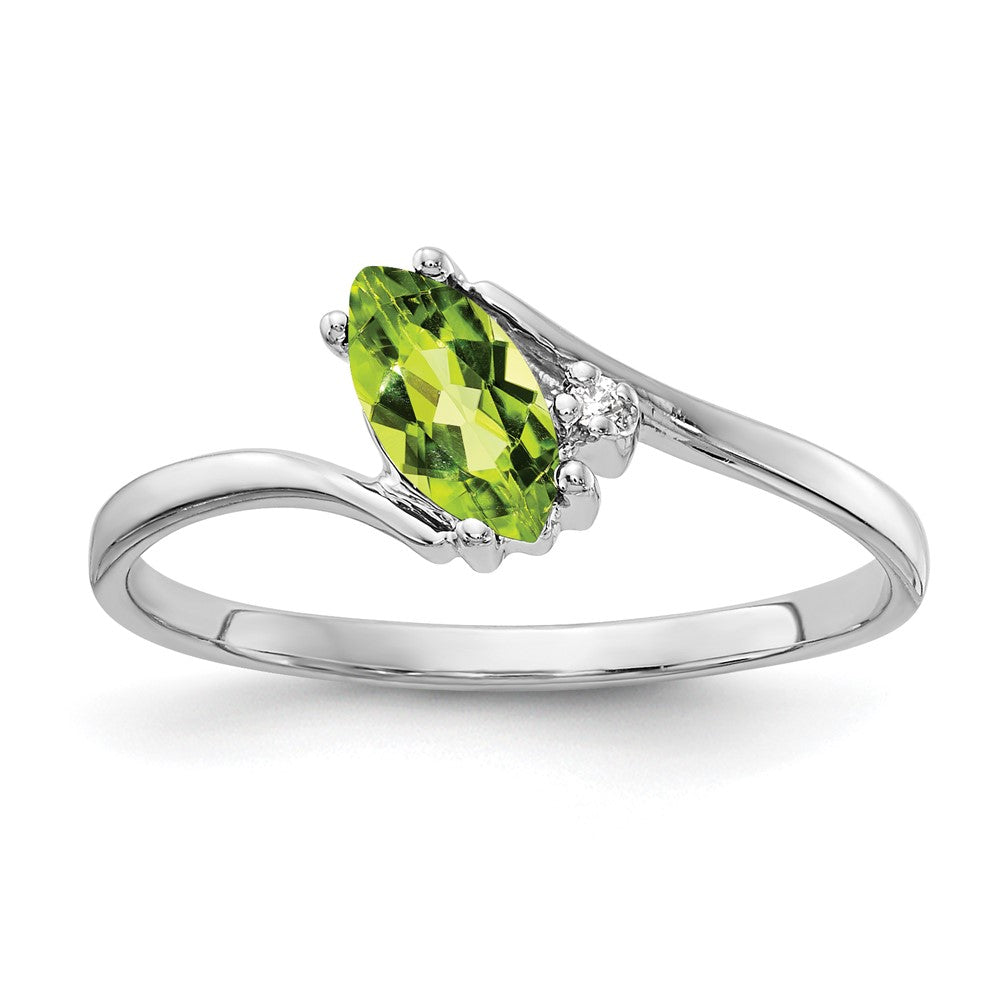 14k White Gold 7x3.5mm Marquise Peridot AAA Diamond ring