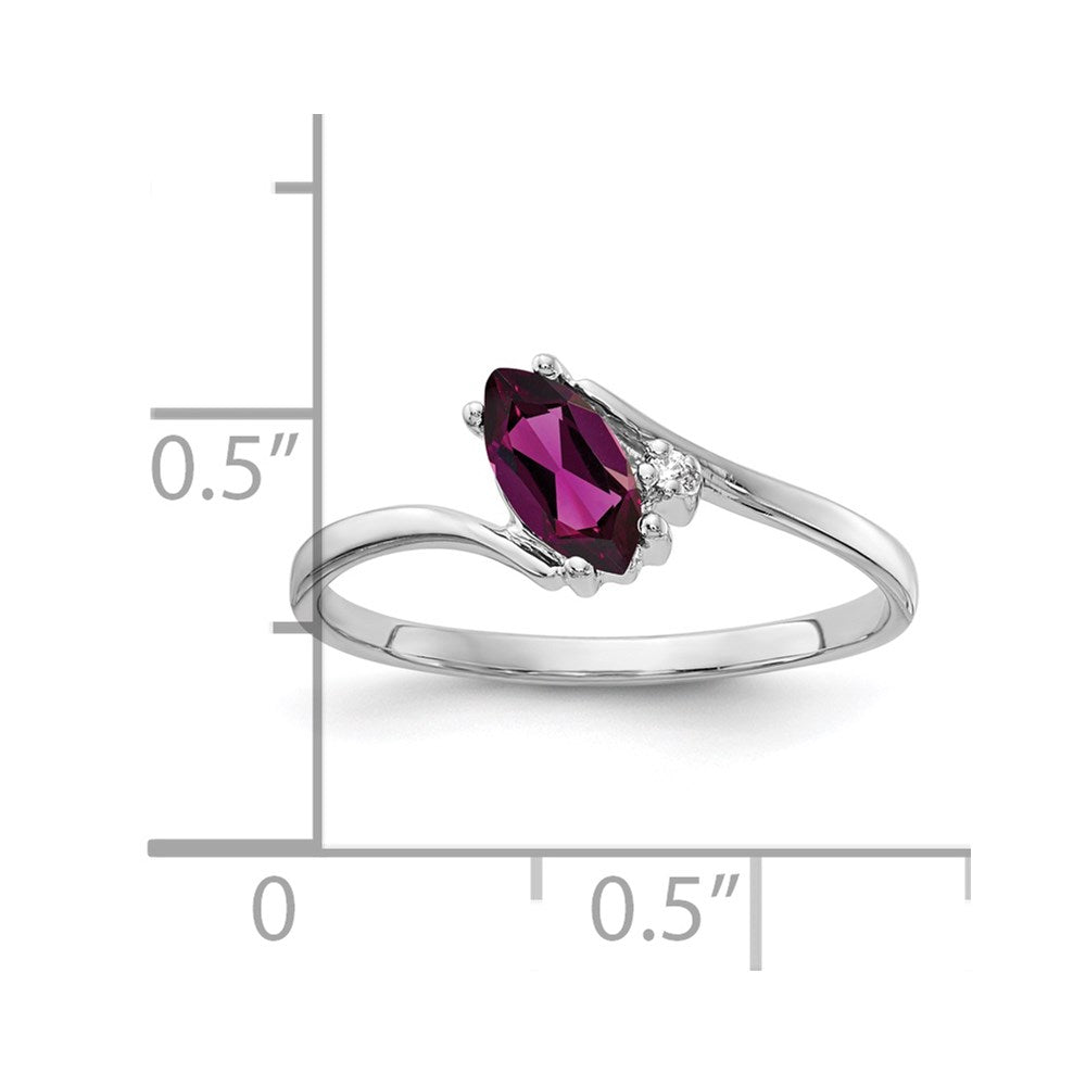 14k White Gold 7x3.5mm Marquise Rhodolite Garnet VS Diamond ring