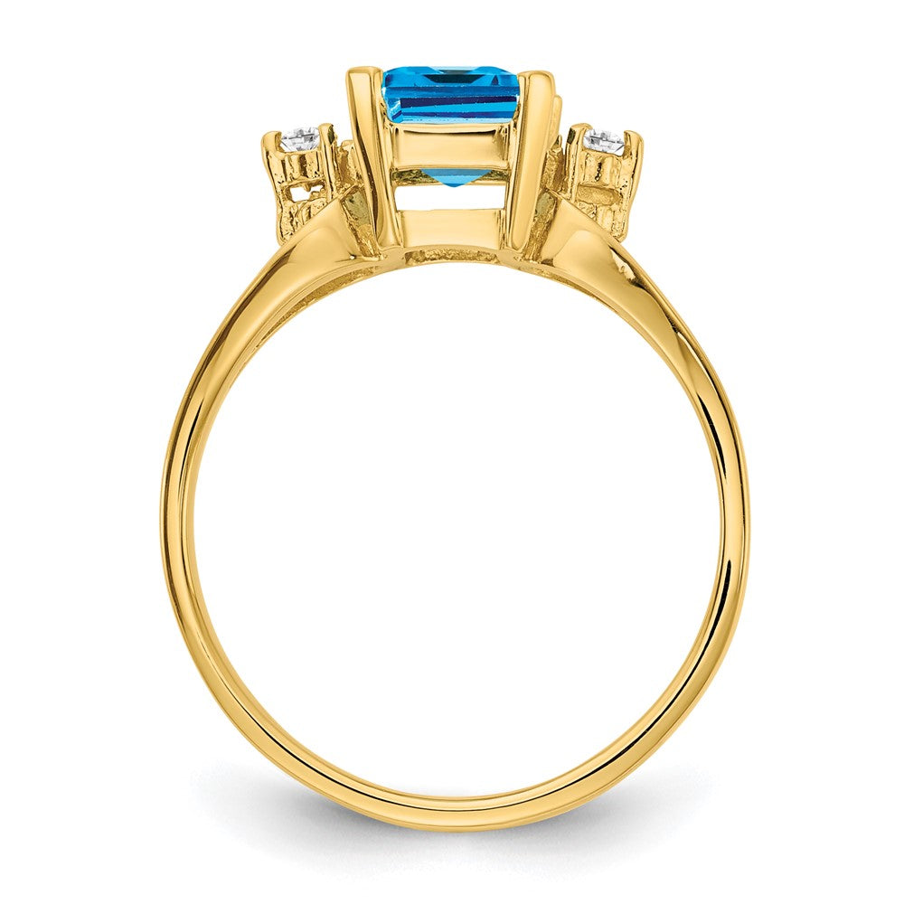 14k Yellow Gold 8x6mm Emerald Cut Blue Topaz AAA Diamond ring