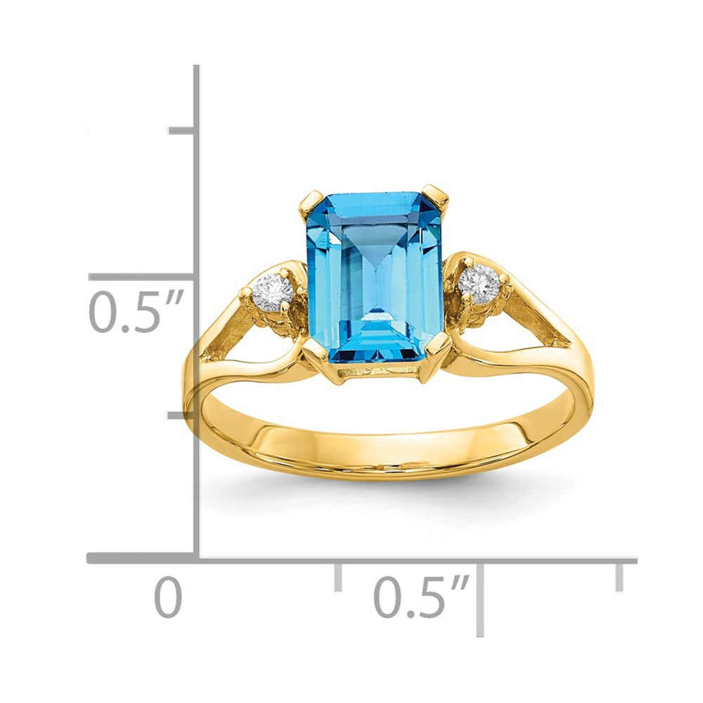 14k Yellow Gold 8x6mm Emerald Cut Blue Topaz AAA Diamond ring