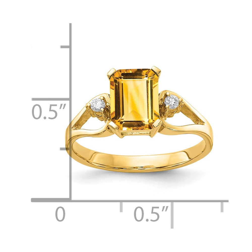 14k Yellow Gold 8x6mm Emerald Cut Citrine AAA Diamond ring