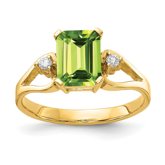 14K Yellow Gold 8x6mm Emerald Cut Peridot A Real Diamond ring