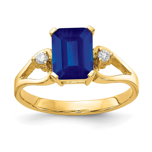 14k Yellow Gold 8x6mm Emerald Cut Sapphire AAA Diamond ring