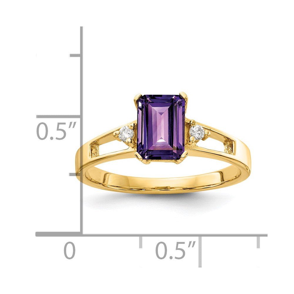 14k Yellow Gold 7x5mm Emerald Cut Amethyst AAA Diamond ring