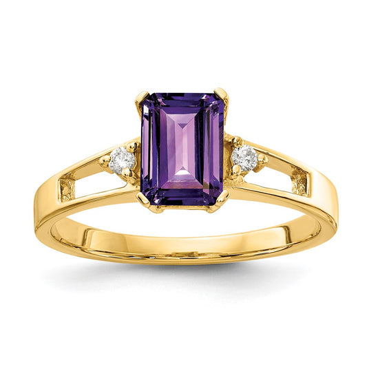 14k Yellow Gold 7x5mm Emerald Cut Amethyst AAA Diamond ring