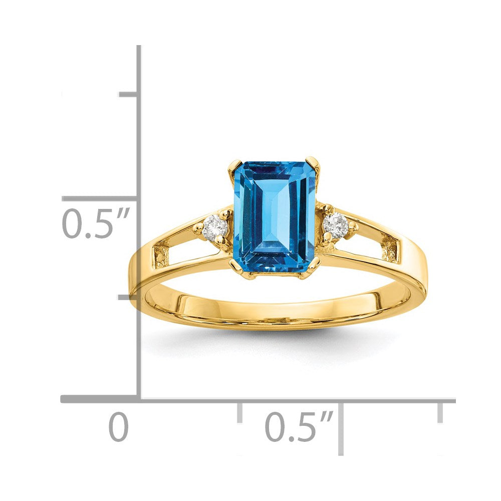 14k Yellow Gold 7x5mm Emerald Cut Blue Topaz AA Diamond ring