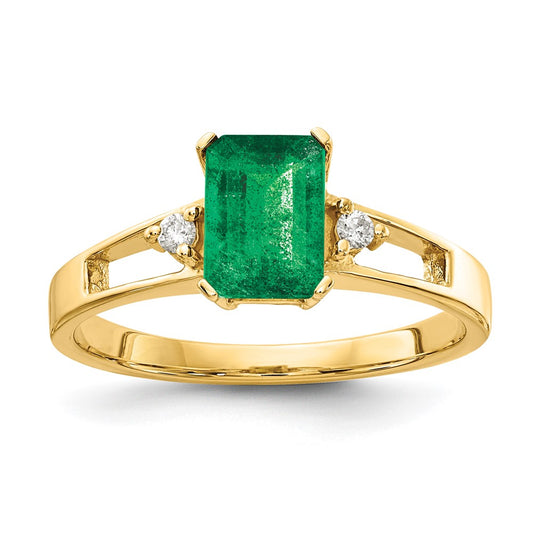 14k Yellow Gold 7x5mm Emerald Cut Emerald AAA Diamond ring