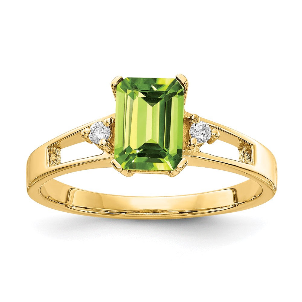 14K Yellow Gold 7x5mm Emerald Cut Peridot A Real Diamond ring