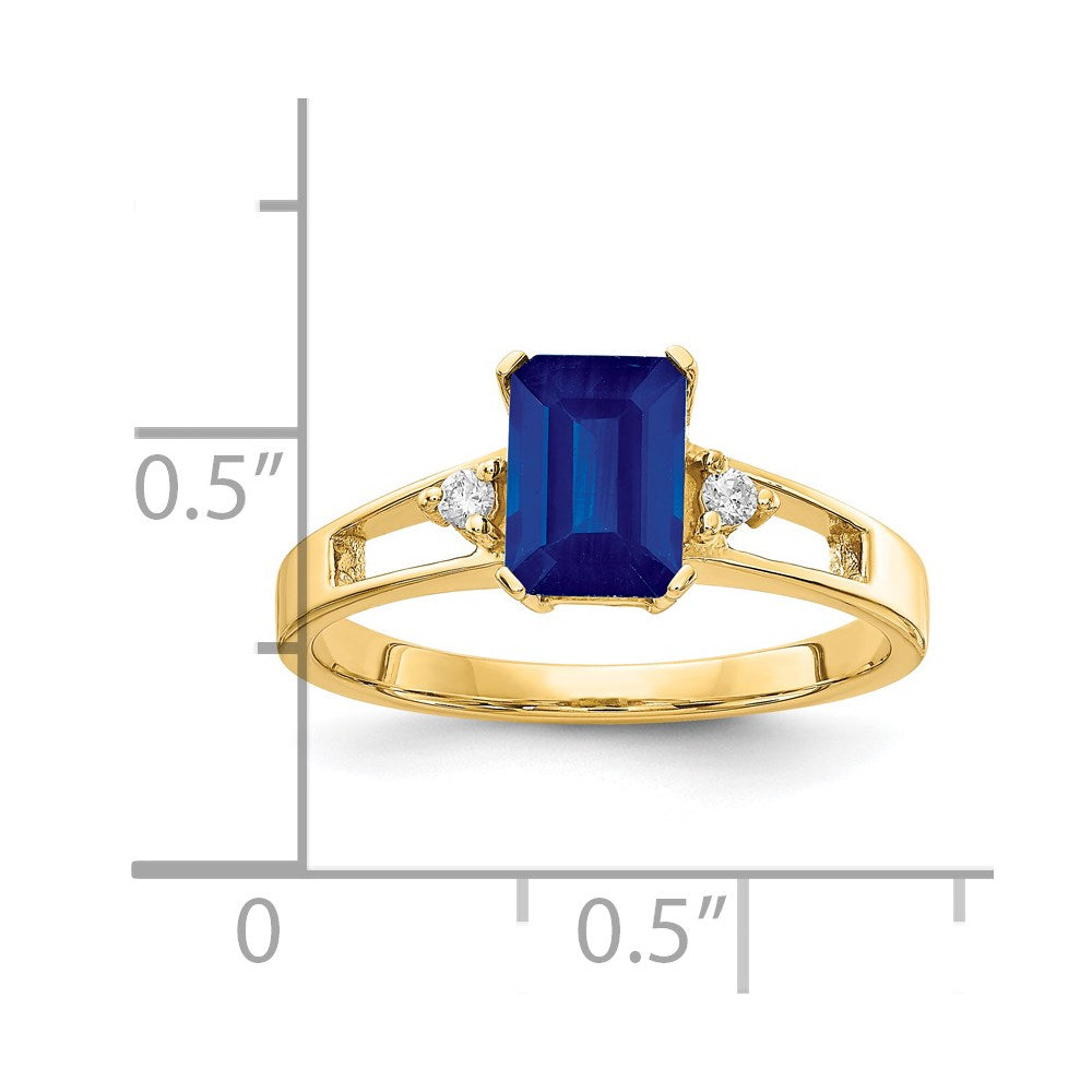 14k Yellow Gold 7x5mm Emerald Cut Sapphire VS Diamond ring