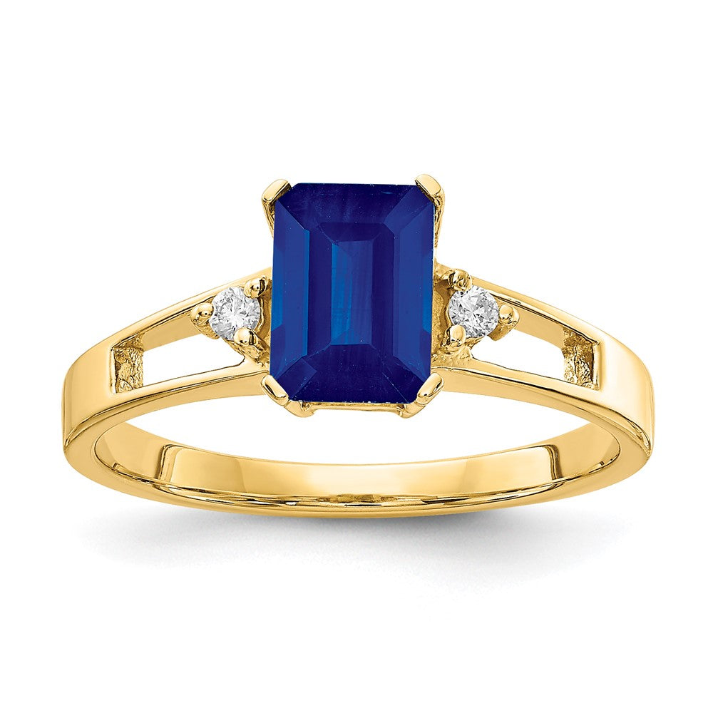 14k Yellow Gold 7x5mm Emerald Cut Sapphire AAA Diamond ring