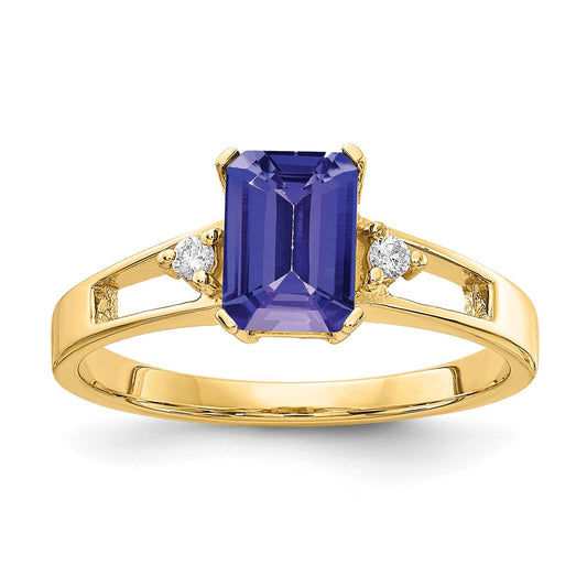 14k Yellow Gold 7x5mm Emerald Cut Tanzanite AAA Diamond ring