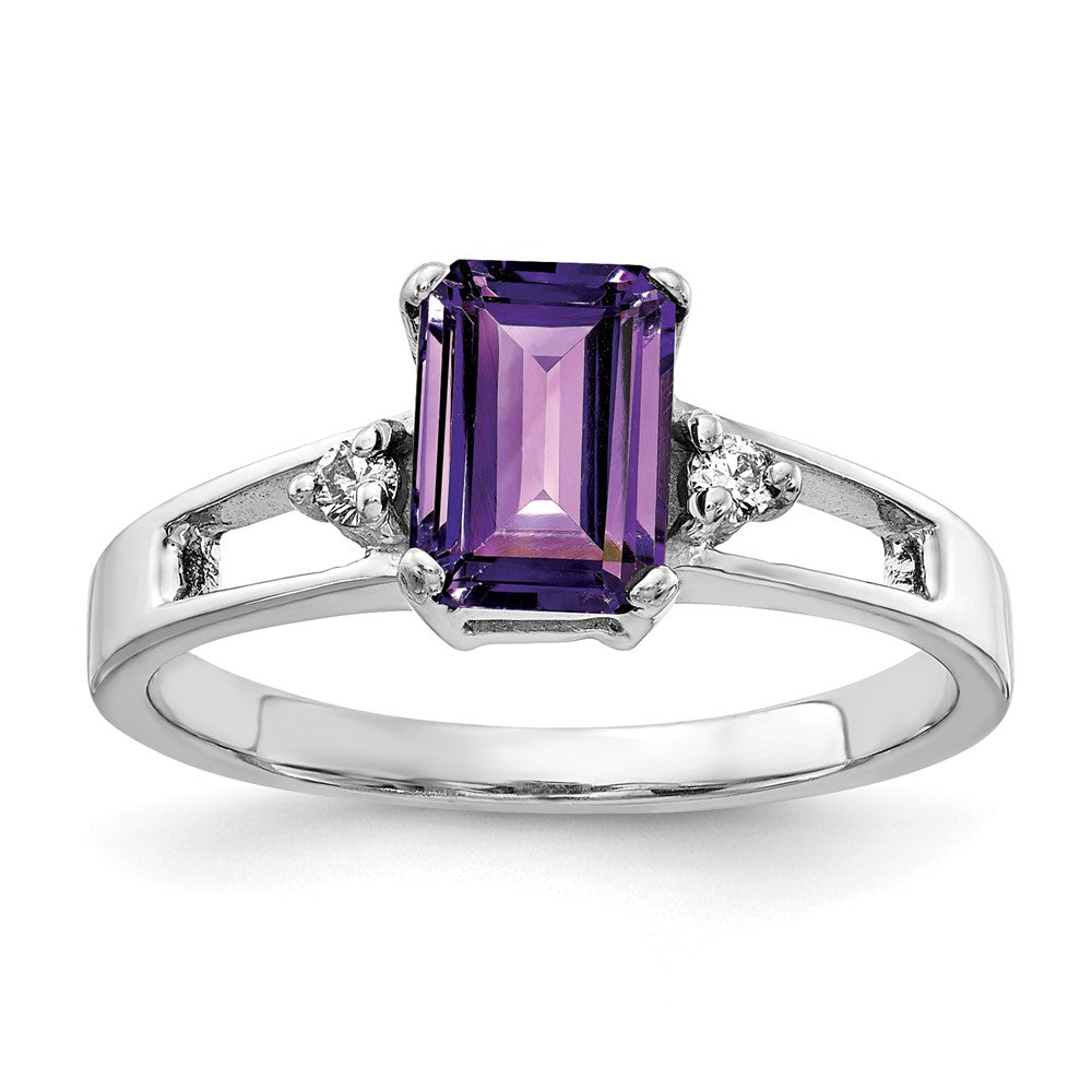 14k White Gold 7x5mm Emerald Cut Amethyst VS Diamond ring